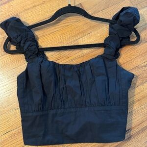 Abercrombie & Fitch Black Poplin Scrunch Strap Crop Top NWOT Size Small